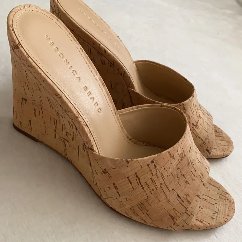 Veronica Beard | Dali Cork Slip On Wedge Heel Sandal Natural/Tan (9) - Picture 2 of 14